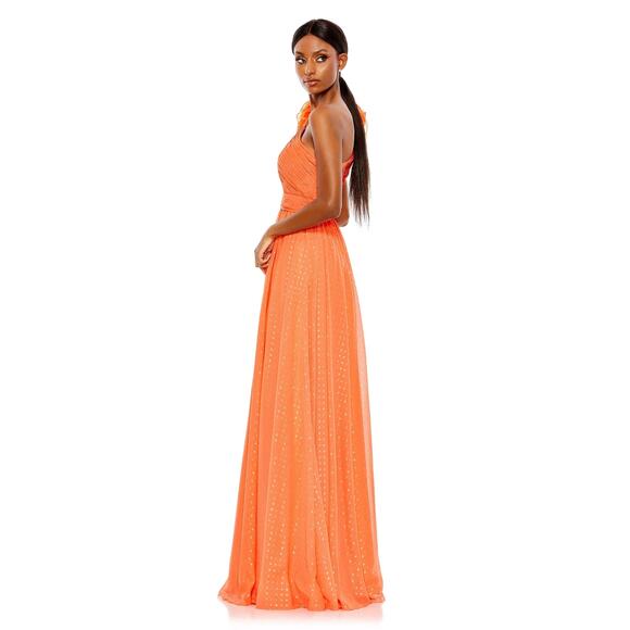MAC DUGGAL 49536 Metallic Polka Dot Ruffled One Shoulder Gown Tangerine 2 NEW - Picture 2 of 9